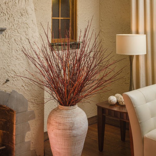 Close-up of Arctic Fire® Red Dogwood's red twigs used inside a vase for decorations