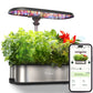 Smart indoor garden with LED lights and smartphone app on a white background