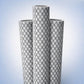 Three textured cylindrical FRP tubes standing upright with diamond pattern against light blue gradient background.”